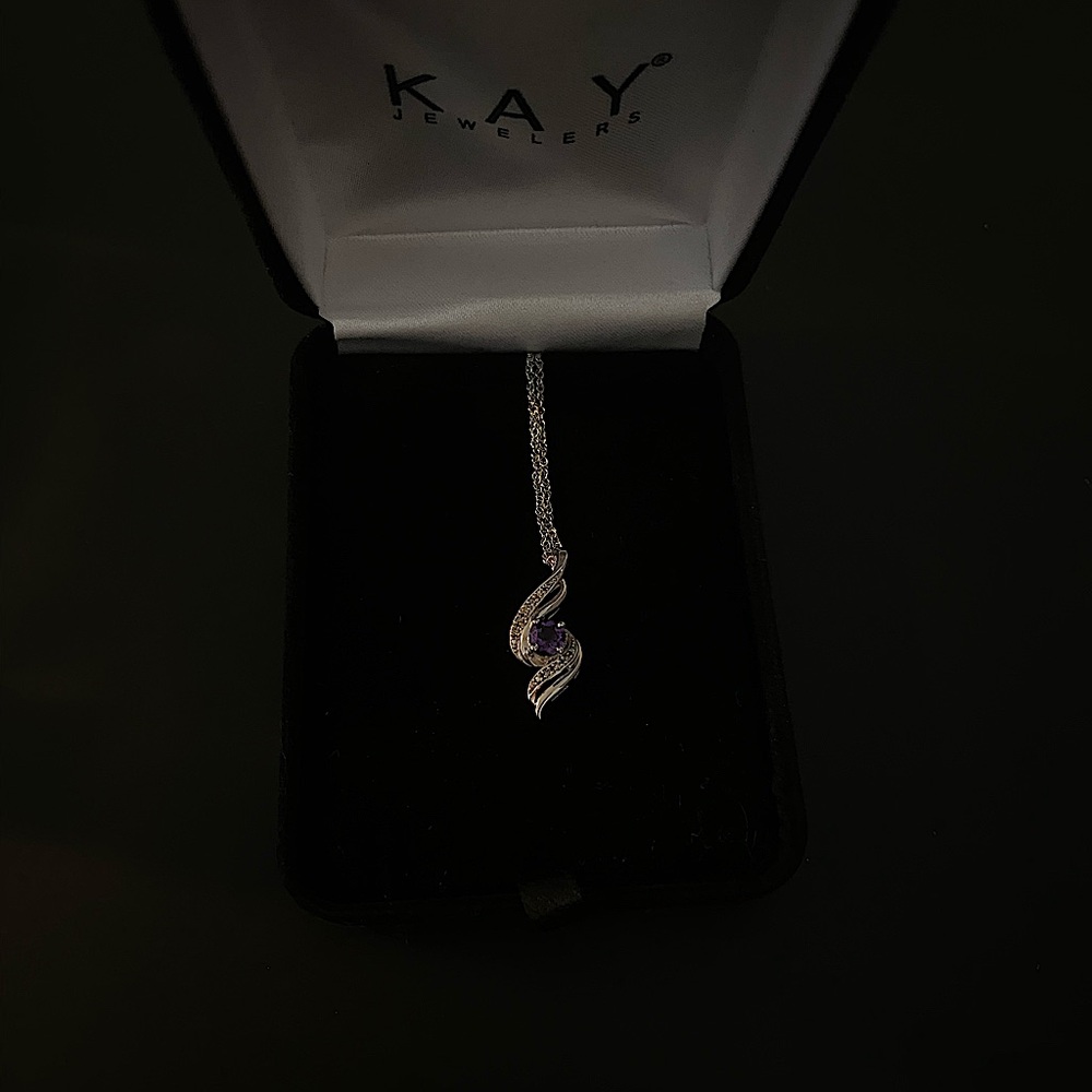Amethyst & Diamond Necklace Sterling Silver 18"